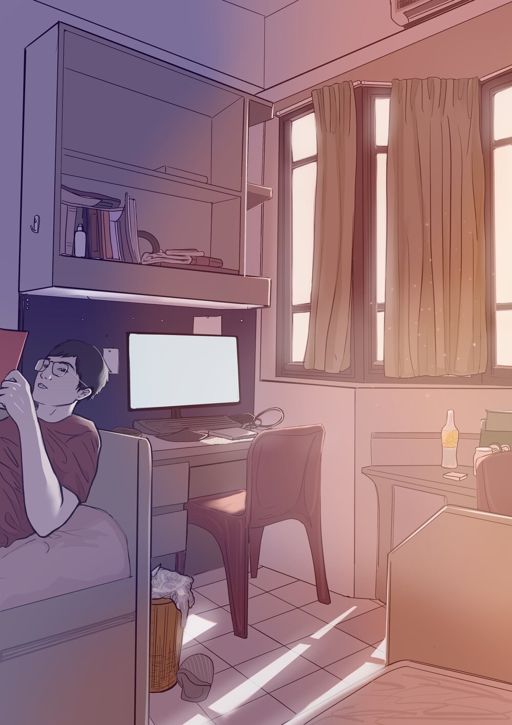 Loners in COVID — an illustrated figure alone at a desk during lockdown
