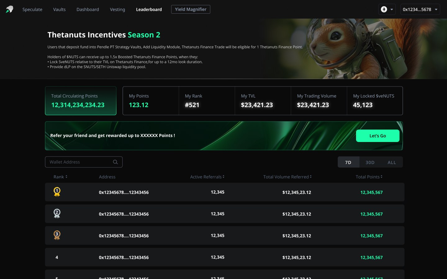 Thetanuts app — leaderboard