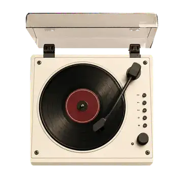 An animated ivory turntable spinning